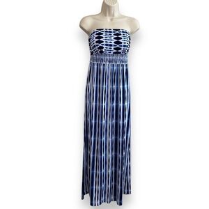 Soma - Blue/White Strapless Maxi - Size Small
